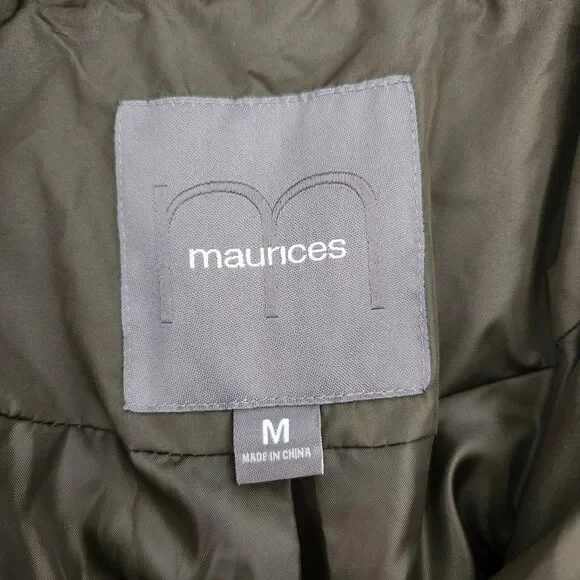 Maurices Green Long Quilted Belted Jacket Winter Puffer Coat Medium Snap Closure - Picture 3 of 8
